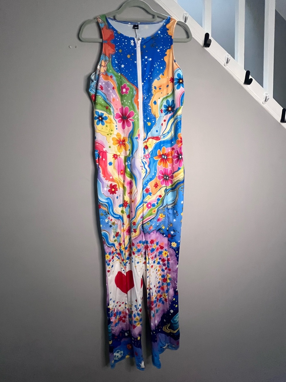 0078: Vibrant Psychedelic Floral Jumpsuit with Front Zip